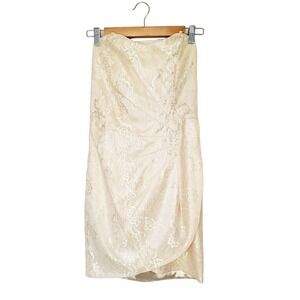 NWT Neslay Paris Cream Floral Jacquard Lace Convertible Sweetheart Dress. Size S